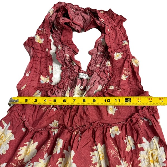 Free People Intimately Red Floral Ruffle Crisscross Mini Slip Dress XS - Picture 8 of 12